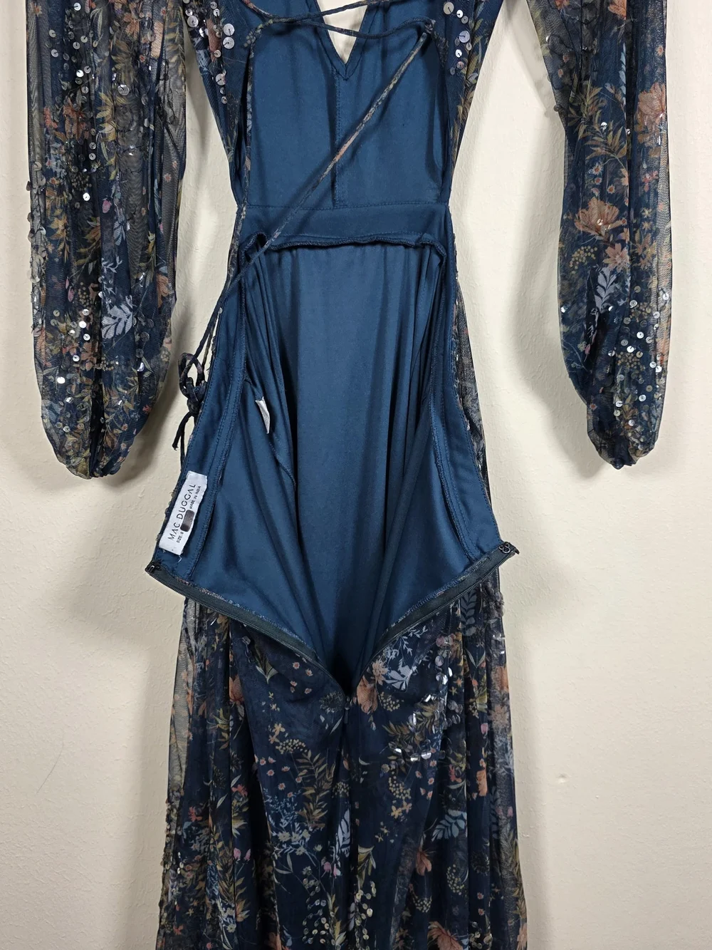 LEENA FOR MAC DUGGAL BLUE FLORAL GOWN SIZE 8 MSRP $598